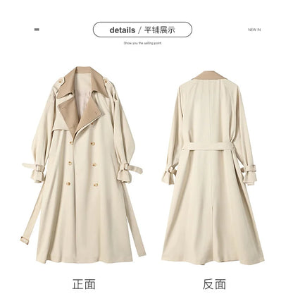 High-End Women's Mid-Length Trench Coat – Loose Fit Korean Style for Spring and Autumn Eva
