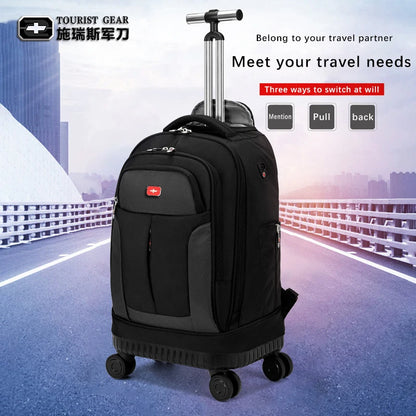 Travel Trolley Backpack with Wheels – Durable Business Laptop Bag, Large Capacity Rolling Luggage for Outdoor Trips