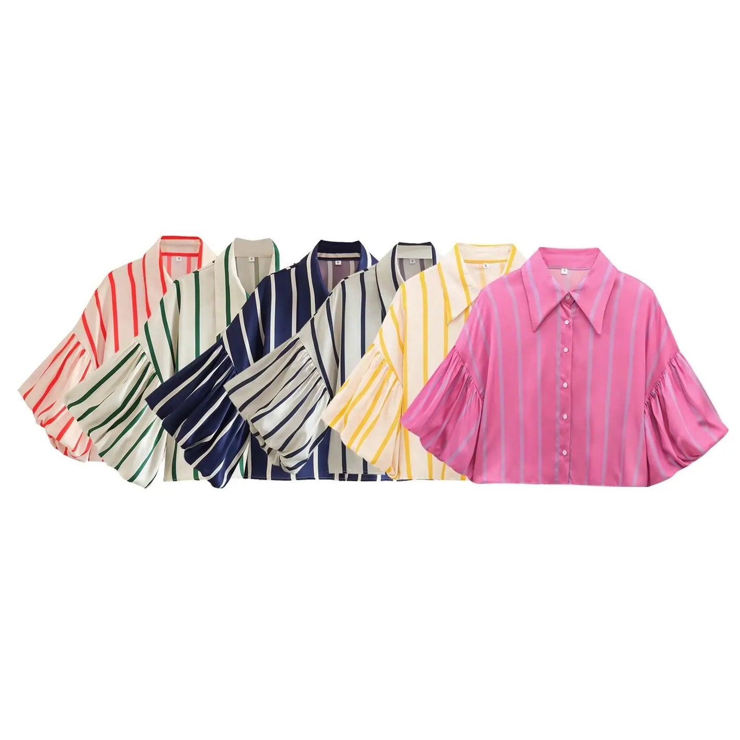 Women's Vintage Print Cropped Blouse – Loose, Comfortable with Puff Sleeves and Back Elastic