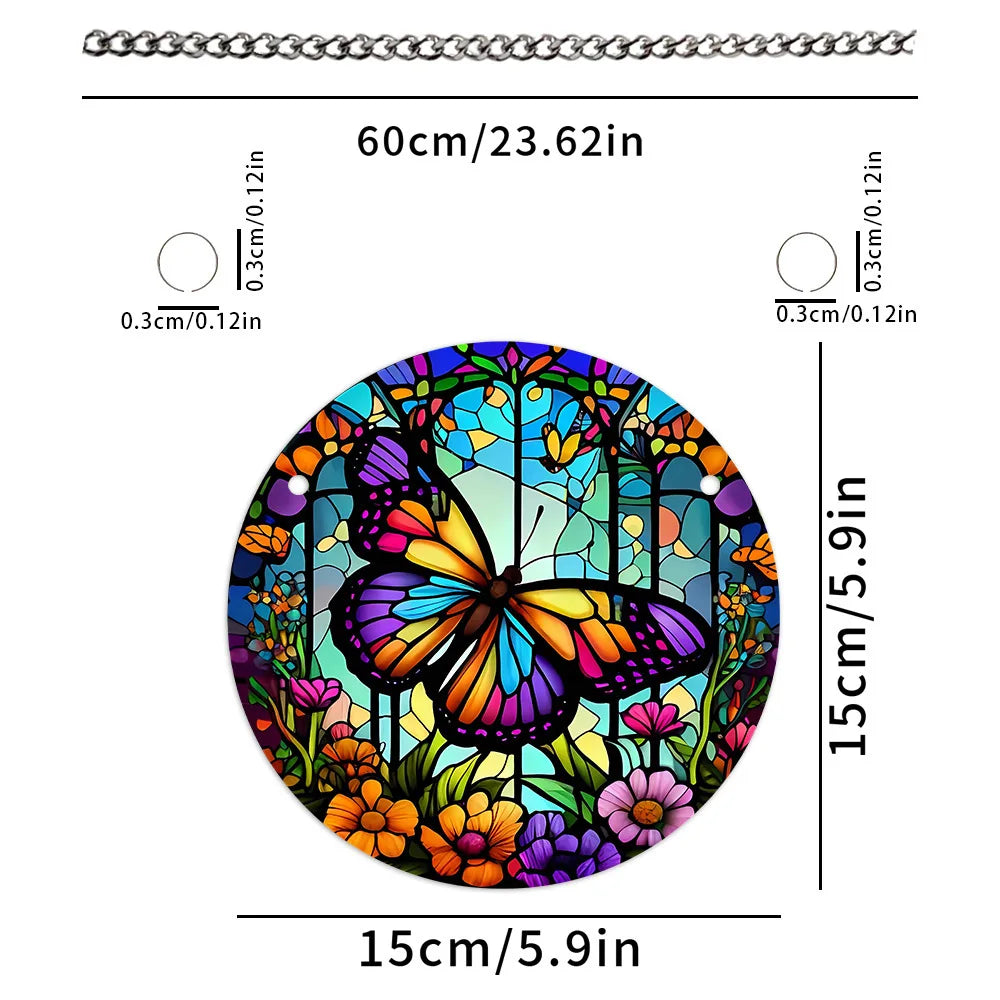 Tree of Life Suncatcher – 15cm Round Dyed Acrylic Window Hanging with Metal Chain, Peaceful Home Decor Gift