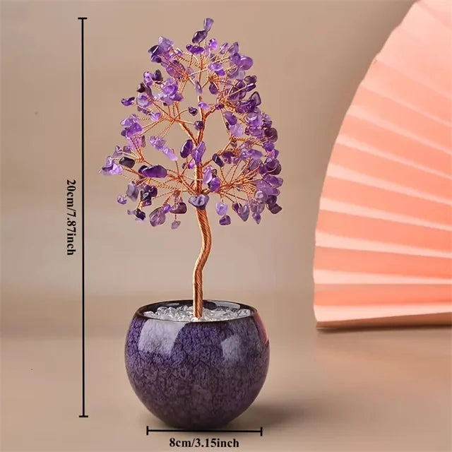 Natural Healing Rose Quartz Crystal Money Tree – DIY Decoration Ornament with Copper Wire and Ceramic Bowl Base