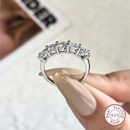 925 Sterling Silver 18K Gold Plated Moissanite Ring – 5-Stone 0.3ct Diamond Tennis Eternity Band for Engagement | Fine Jewelry Judith