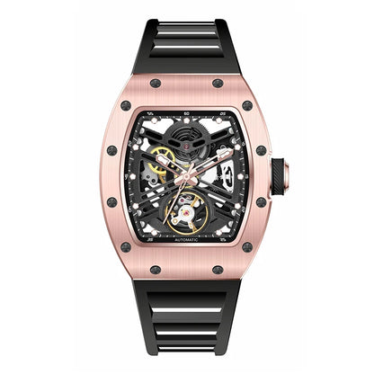 Luxury Men's Automatic Mechanical Watch – 30M Waterproof, Hollow Dial, Luminous Display, Silicone Strap & Power Reserve