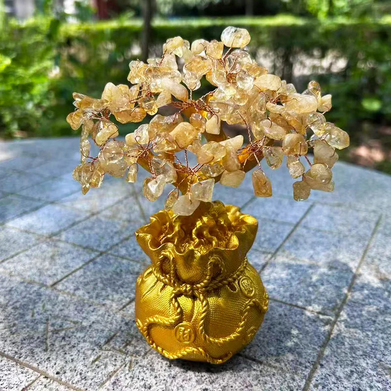 Seven-Chakra Pink Crystal Tree – Natural Healing Stone Ornament for Energy Balance