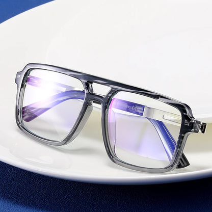 Men's Large Square Frame Glasses – TR90 + Metal Blue Light Blocking Double Bridge Eyewear
