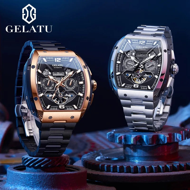 Gelatu 6013 Luxury Men's Skeleton Watch – Stainless Steel Automatic Mechanical Wristwatch