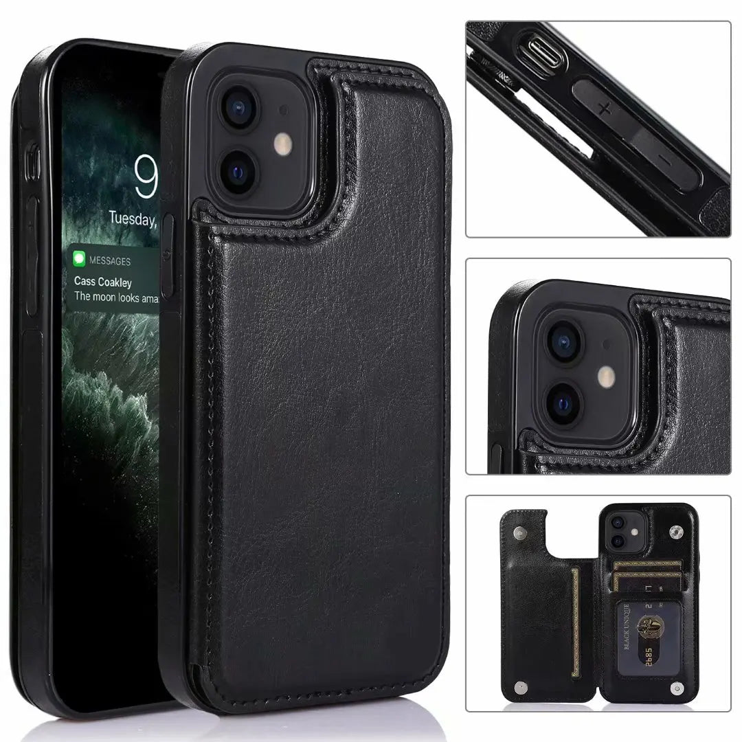 Mobile Phone Case PU Leather Card Holder Wallet for iPhone Multifunctional Flip with Stand Cell Phone Case