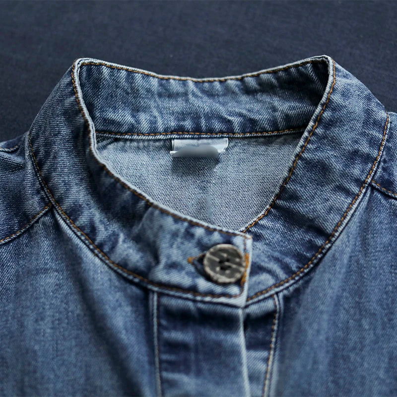 Autumn Women’s Plush Denim Coat – Stand Collar, Washed Casual Jacket, Warm and Versatile Audrey