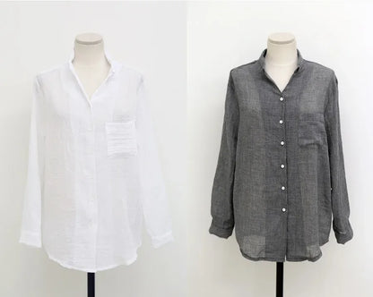New Fashion Women’s Long Sleeve Cotton Linen Blouse – Lapel Button Cardigan Style, Lightweight Casual Tops for Women & Girls Kelyn