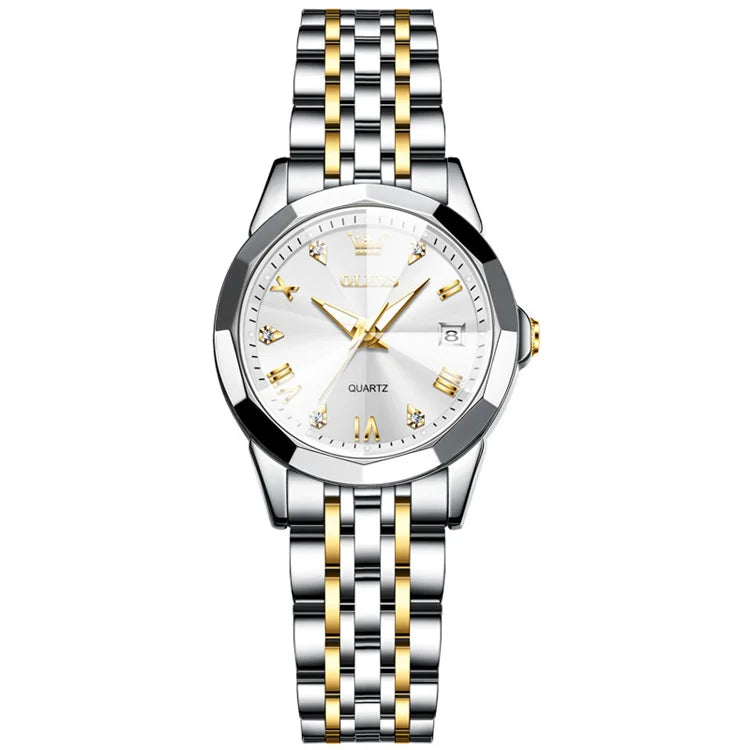 OLEVS 9931 Women's Quartz Watch – Original Luxury Stainless Steel Dual Calendar Waterproof Ladies Wristwatch Sidone