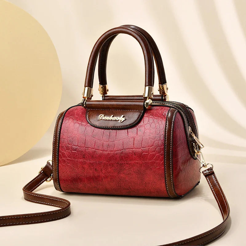 Women’s Handbags – Large Capacity Barrel-Style Boston Bag, Stone Pattern Messenger and Shoulder Bag Anna