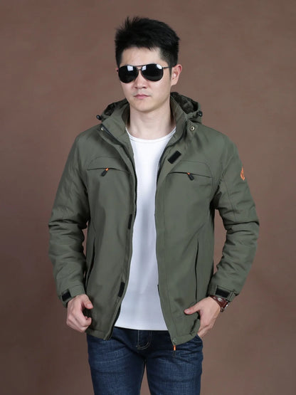 Men's Cotton-Padded Winter Jacket - Fleece-Lined Hardshell Multi-Pocket Warm Coat Grover