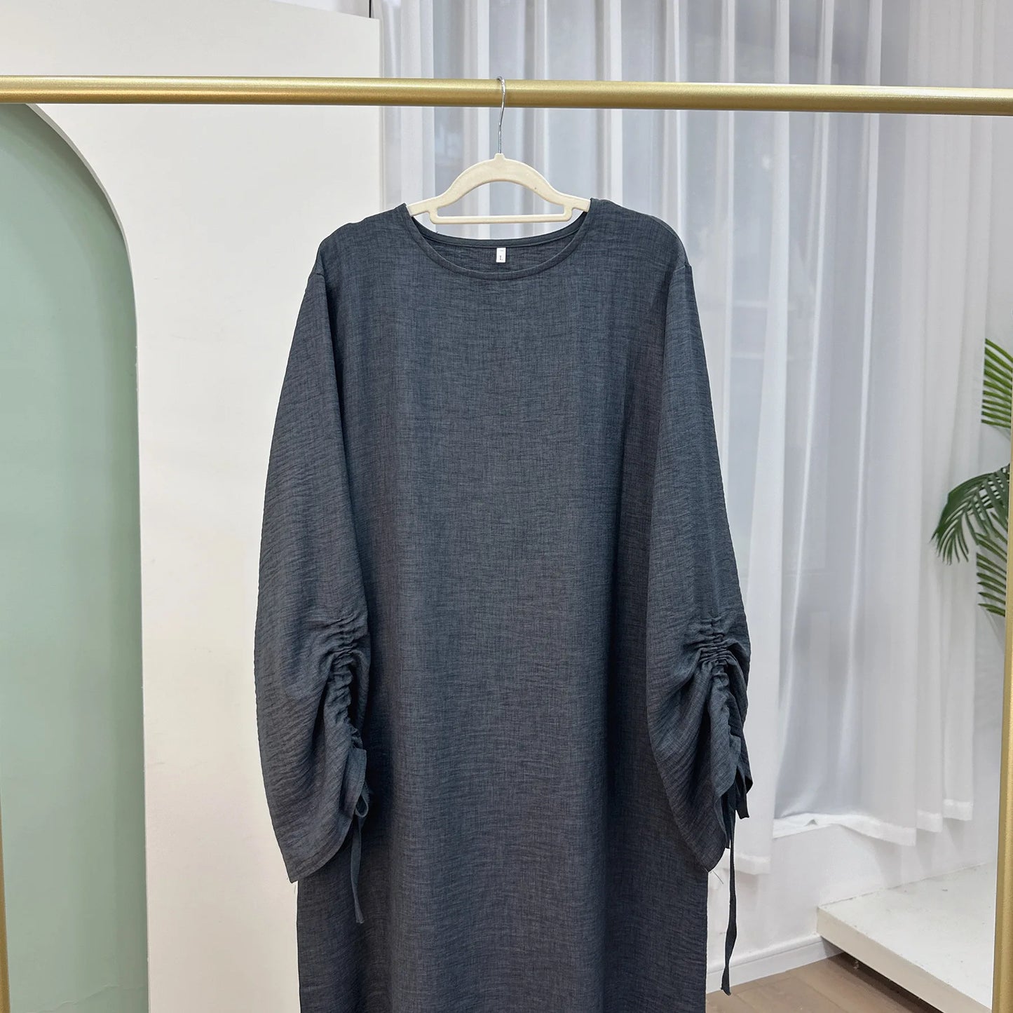 Plain Solid Color Abaya Dress with Drawstring Cuffs – Modest Islamic Clothing for Muslim Women Asma