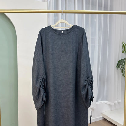 Plain Solid Color Abaya Dress with Drawstring Cuffs – Modest Islamic Clothing for Muslim Women Asma