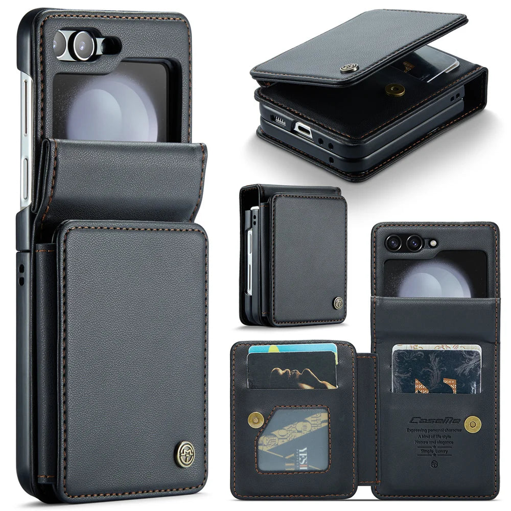 Retro PU Leather Flip Cover | Wallet Case with Card Slots & Kickstand for Samsung Galaxy Z Flip 5