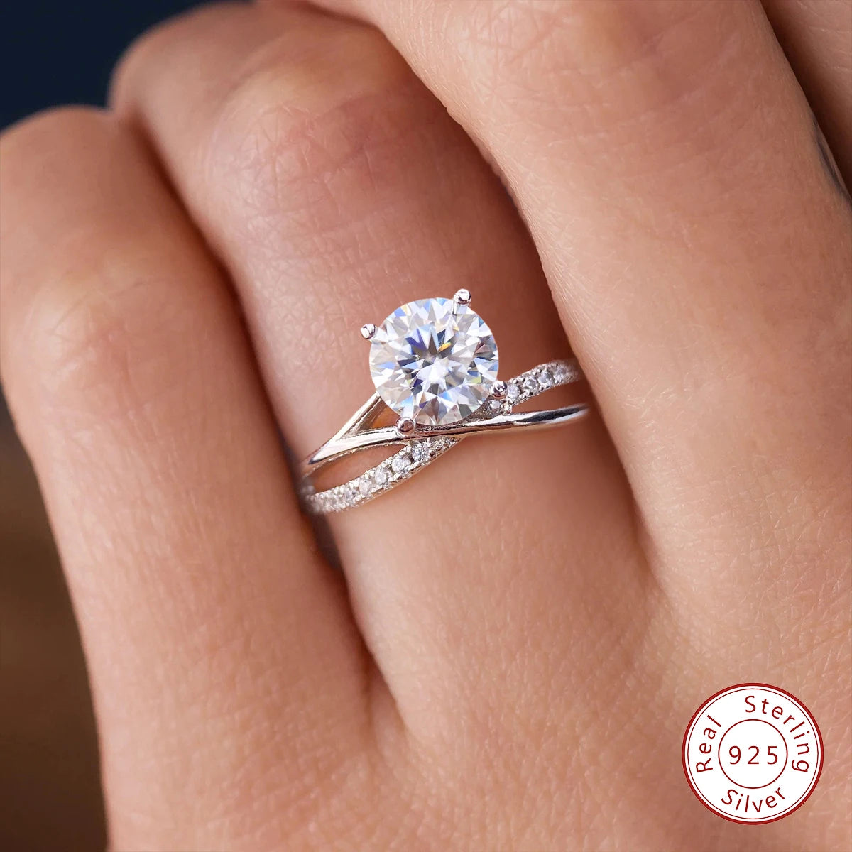925 Sterling Silver Luxury X-Shape Moissanite Ring – Full Eternity Solitaire Wedding Jewelry for Women
