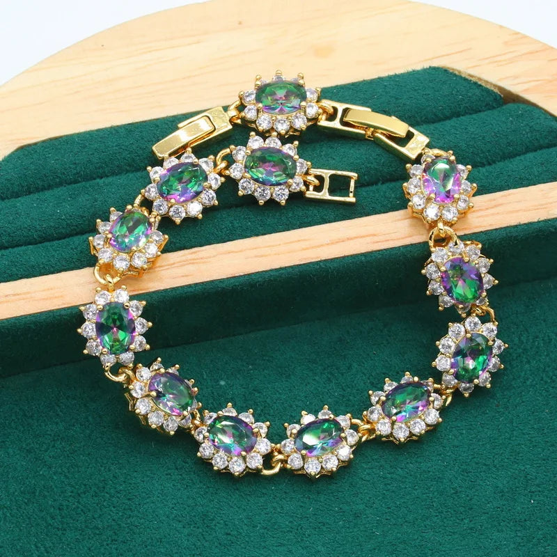 Women's Gold Alloy Jewelry Set – Wedding Party Bracelet, Earrings, Necklace, Pendant, and Zircon Ring, Perfect Christmas Gift Helene