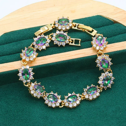 Women's Gold Alloy Jewelry Set – Wedding Party Bracelet, Earrings, Necklace, Pendant, and Zircon Ring, Perfect Christmas Gift Helene