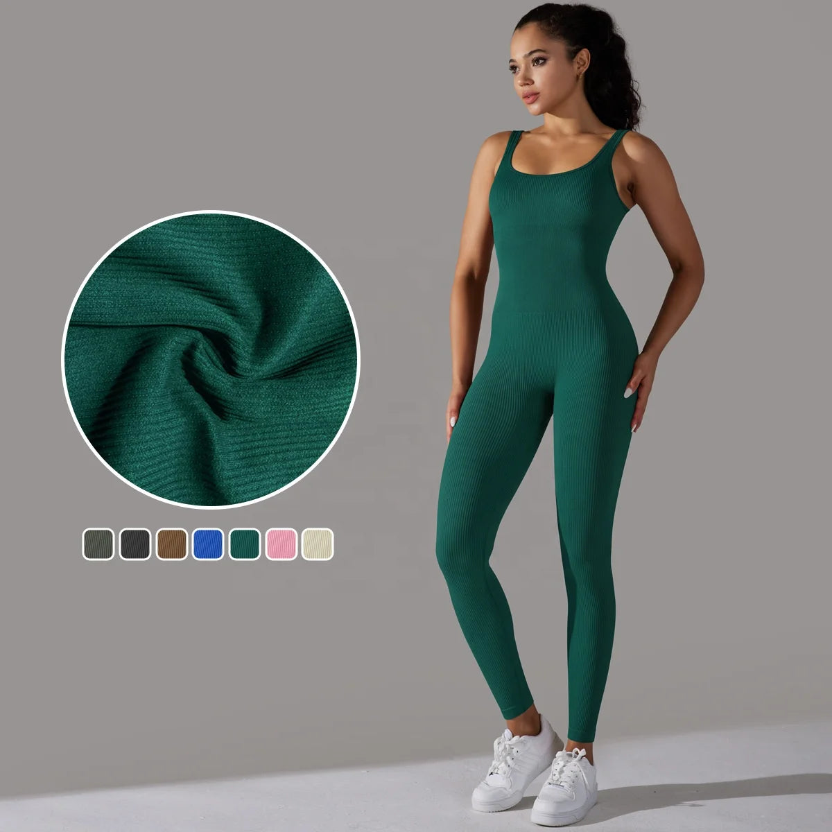 Women’s Square‑Neck Fitness Bodysuit – One‑Piece Workout Yoga Jumpsuit for Gym & Sports
