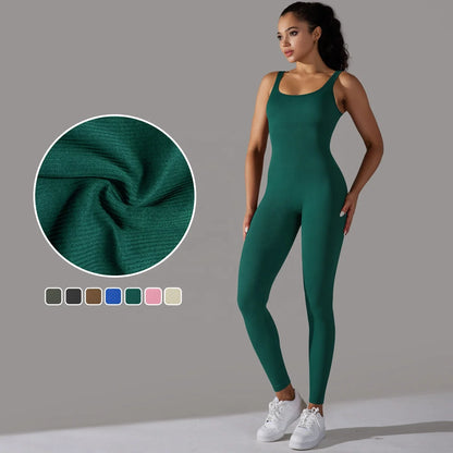 Women’s Square‑Neck Fitness Bodysuit – One‑Piece Workout Yoga Jumpsuit for Gym & Sports