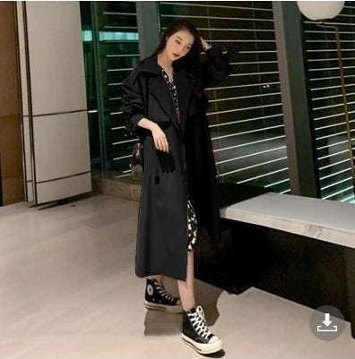 Women's Medium to Long Windbreaker - Korean-Style Loose Casual Coat for Spring & Autumn Cinder