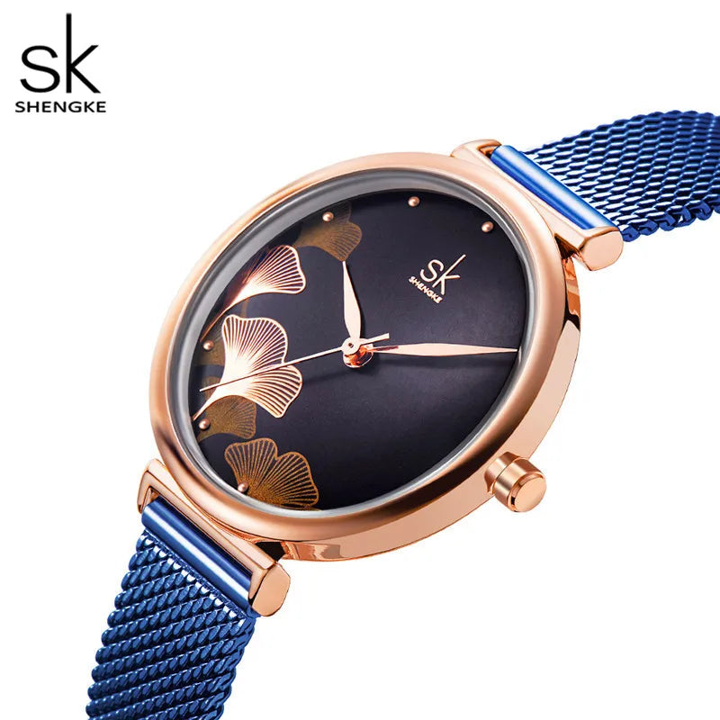 SHENGKE Luxury Blue Women’s Watch Gift Set – Jewelry Collection with Necklace & Earrings Olivia