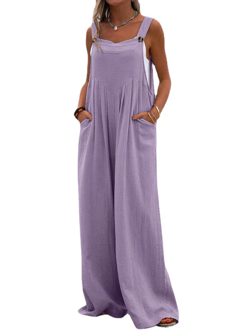 Women's Wide-Leg Overalls | Casual Cotton Linen Baggy Jumpsuit Shaina