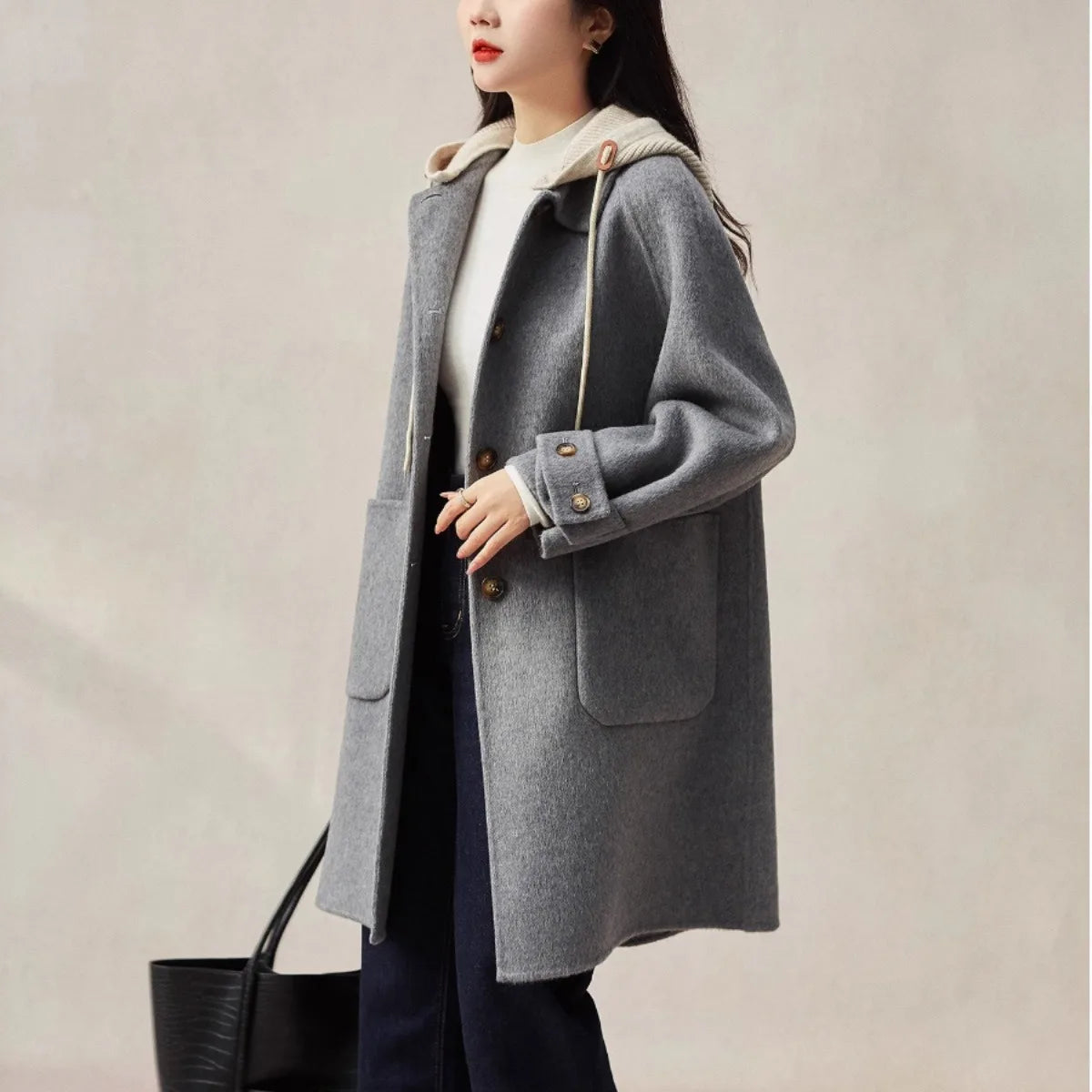 Elegant Hooded Woolen Women's Coat – Fashionable Winter Style Zoe