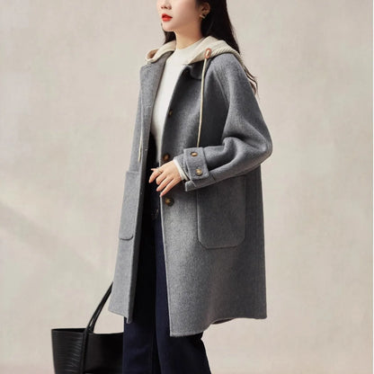 Elegant Hooded Woolen Women's Coat – Fashionable Winter Style Zoe