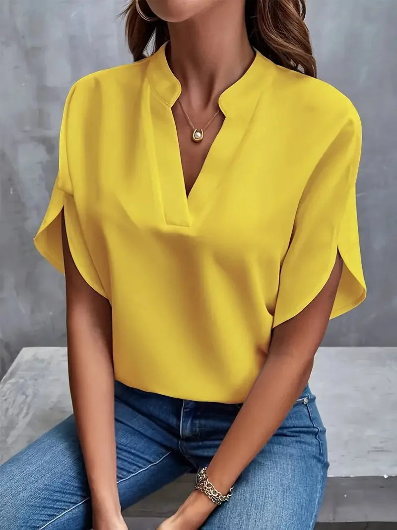 Women's V-Neck Short Sleeve Loose Fit Blouse
