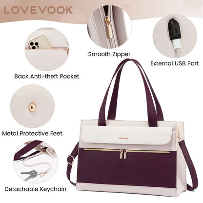 LOVEVOOK 2-Piece Laptop Tote & Shoulder Bag Set | 15.6-inch Women’s Briefcase