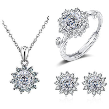 S925 Sterling Silver Stud Earrings & Pendant Set | 1 Carat Moissanite Necklace | Classic Sunflower Design | Perfect Valentine’s Day Gift Serafina