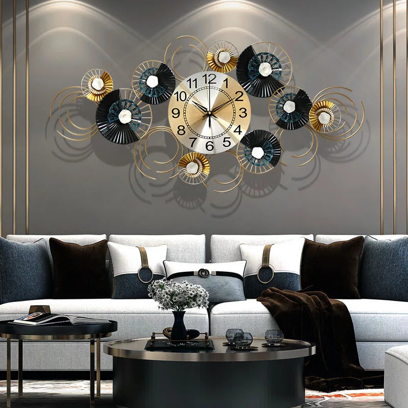 88x45cm Large Black Flower Wall Clock – Silent 3D Metal Art Design for Living Room, Office, and Home Decor