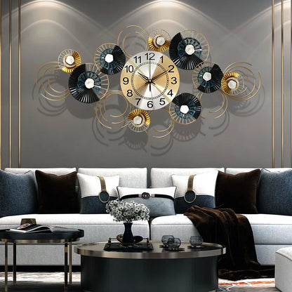 88x45cm Large Black Flower Wall Clock – Silent 3D Metal Art Design for Living Room, Office, and Home Decor