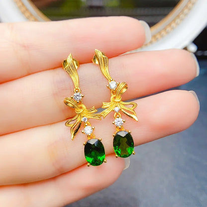 Natural Diopside Gemstone Earrings – 925 Sterling Silver Elegant Jewelry for Women | Unique Wedding or Anniversary Gift
