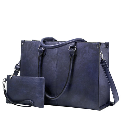 Vintage Leather Laptop Tote Bag – Large Capacity Business Handbag for Women, Stylish Work Bag & Computer Bag