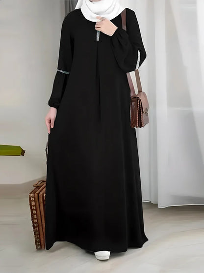 Long-Sleeve Abaya – Middle Eastern Sequin Sun Skirt Dress for Women, Polyester Casual Wear