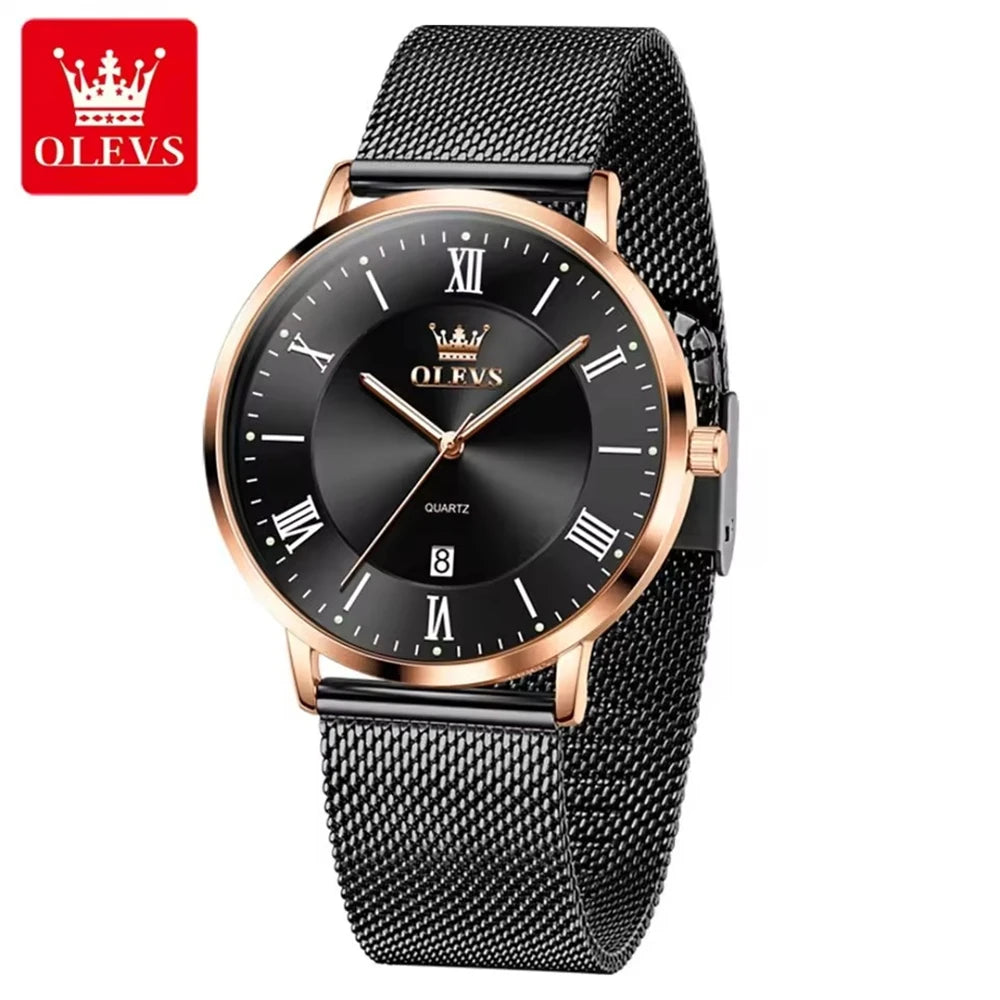 OLEVS 5623 Fashion Quartz Watch – Stainless Steel Band, Luminous Round Dial & Calendar Feature