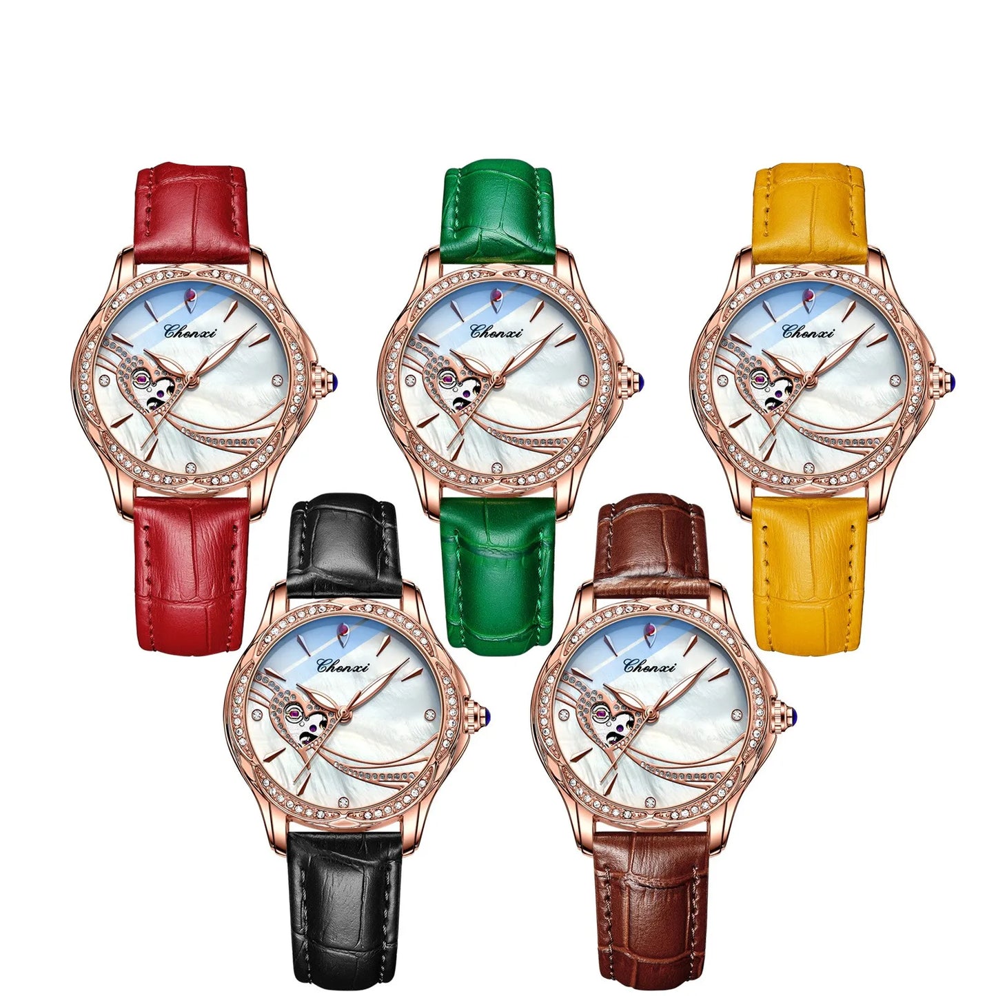 CHENXI 8837 Women's Luxury Diamond Skeleton Watch - Automatic Mechanical Stainless Steel Waterproof Timepiece