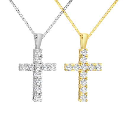 Moissanite Cross Pendant Necklace - 925 Sterling Silver Christian Jewelry for Women & Men