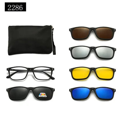 5-in-1 Polarized Magnetic Clip-On Sunglasses for Men & Women – Optical Frame with Magnet Clip-On Sun Glasses Robb