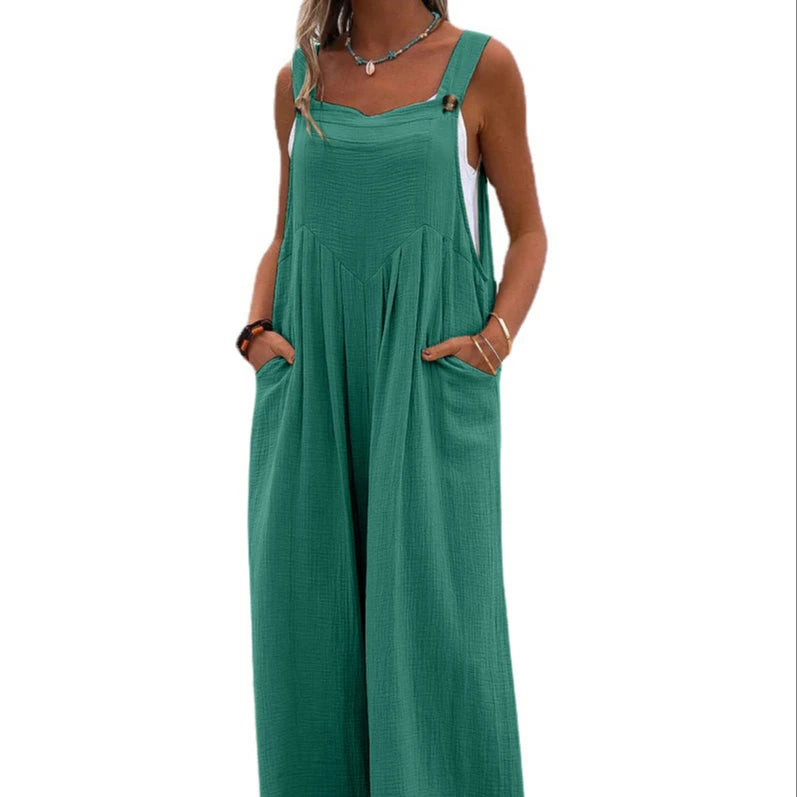 Women's Wide-Leg Overalls | Casual Cotton Linen Baggy Jumpsuit Shaina