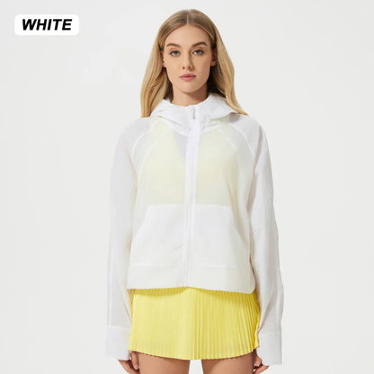 Lightweight Breathable Waterproof Sports Jacket | UPF 50+ Sun-Proof Anti-UV Hooded Yoga Jacket for Adults