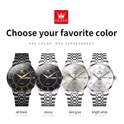 OLEVS 3680 Men's Quartz Watch – Original Movement, Stainless Steel, Waterproof, Luminous Large Dial, Date Function, New Design