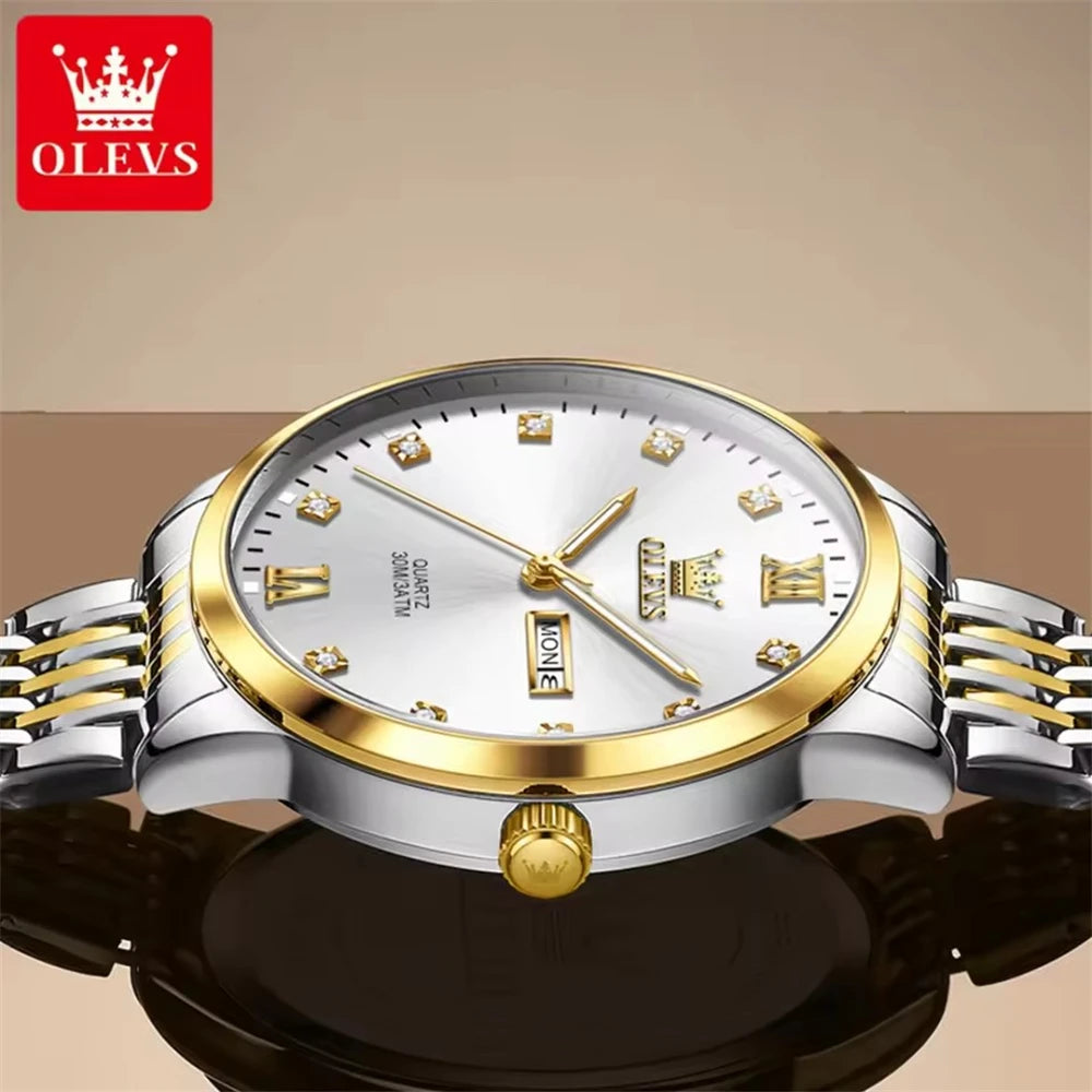 OLEVS 2943 Fashion Quartz Watch – Stainless Steel Band, Round Dial, Week Display & Calendar
