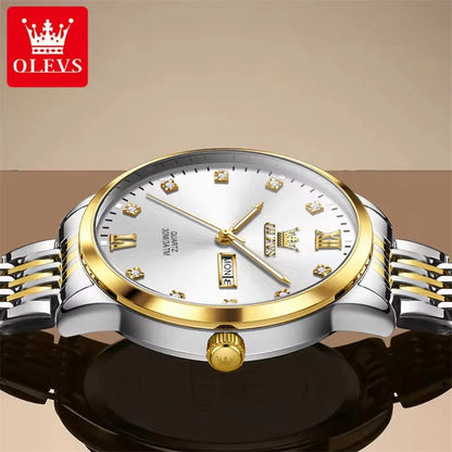 OLEVS 2943 Fashion Quartz Watch – Stainless Steel Band, Round Dial, Week Display & Calendar