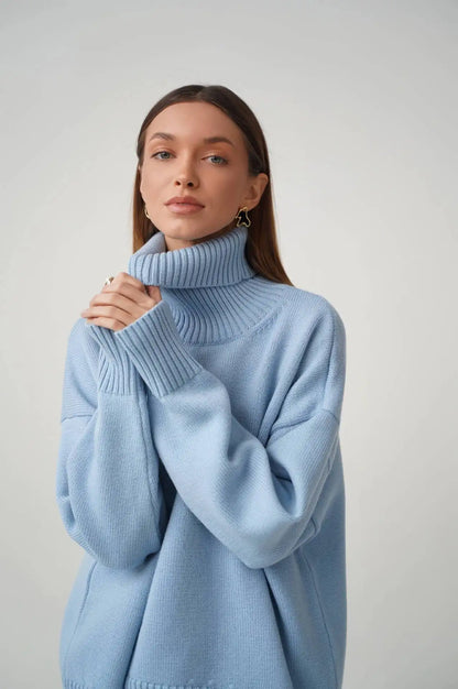 Women's Warm Wool Turtleneck Sweater - Cozy High Neck Knitwear Jumper for Casual Daily Wear Cecily
