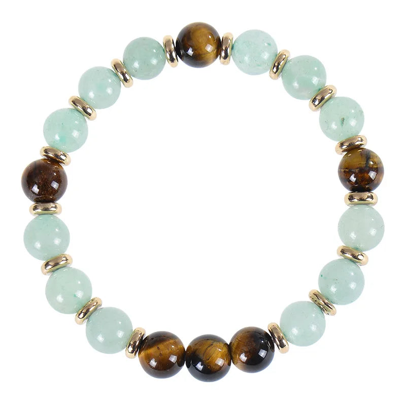 8mm Green Aventurine and Tiger Eye Stone Bracelet | Natural Stretch Beaded Bracelet for Health, Wealth, Luck & Career Success Serena