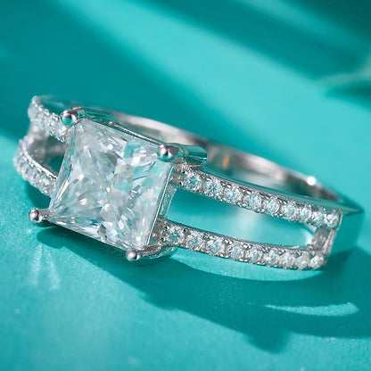 925 Sterling Silver Princess Cut Moissanite Ring | 6mm VVS D Color Diamond, Perfect Women's Wedding or Anniversary Gift