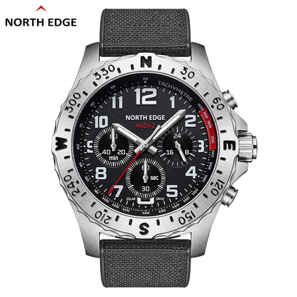 North Edge Mach2 Sports Watch – Solar-Powered Waterproof Chronograph with Stainless Steel Design